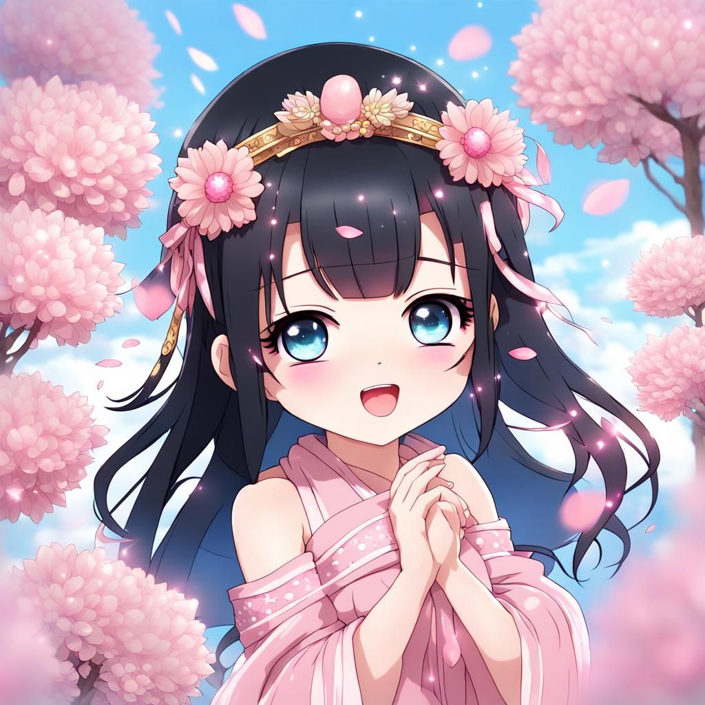 Chibi Girl Emote with Pink Theme in Anime Style