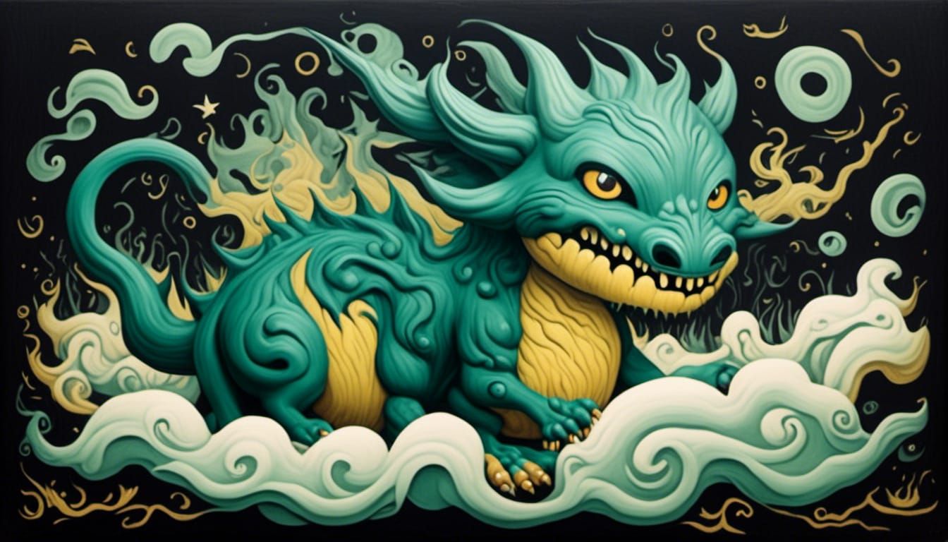 Puff the Magic Dragon in Woodcut Style