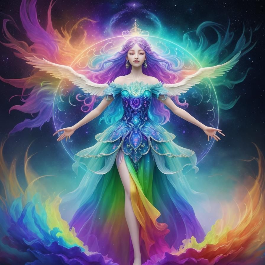 Angelic Spirits in a Holographic Astral Cosmic Illustration
