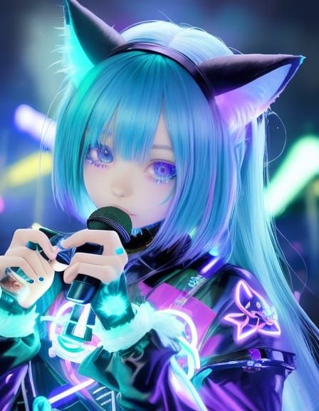 Glowing Anime Idol in Futuristic Armor