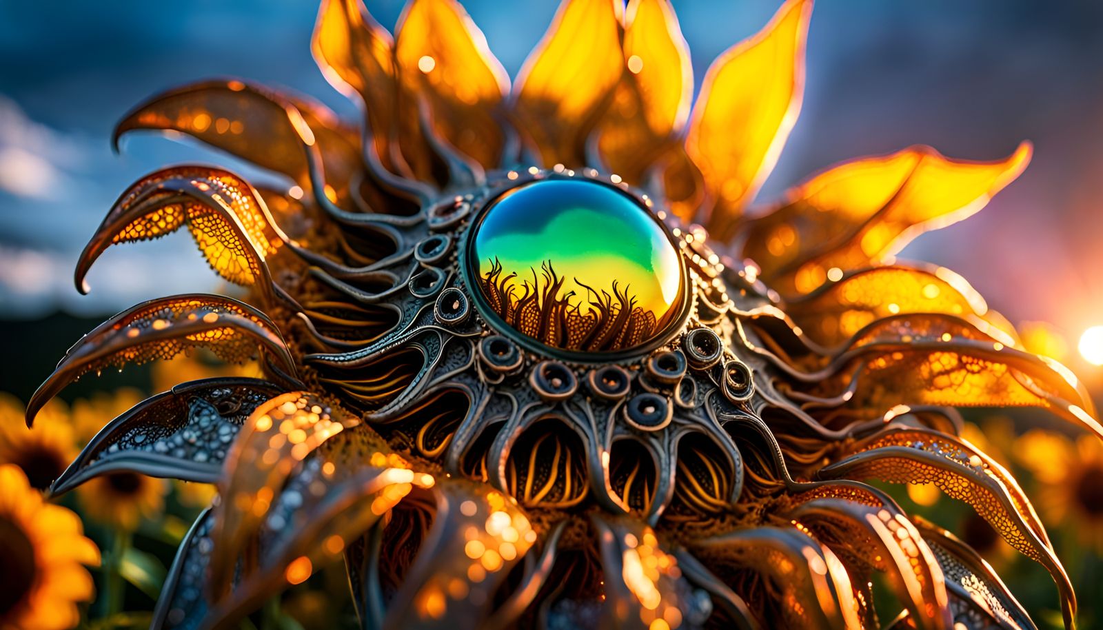 Eldritch Cthulhu Sunflower Monsters in Chrome Lace