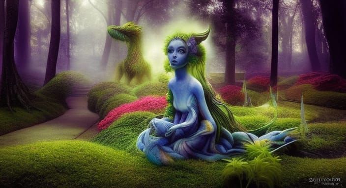 Nightingale's Song in a Hyperdetailed Fantasy Garden