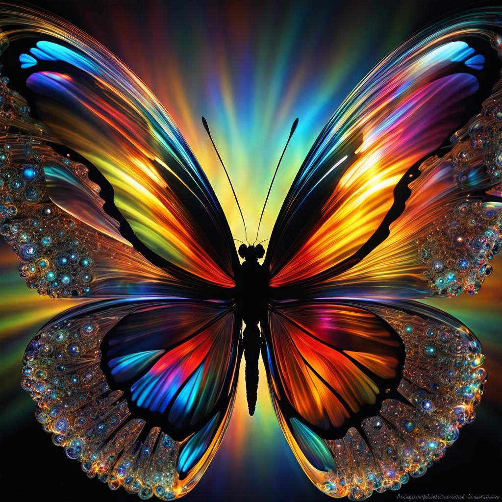 Transparent Glass Butterfly with Smoky Rainbow Reflections