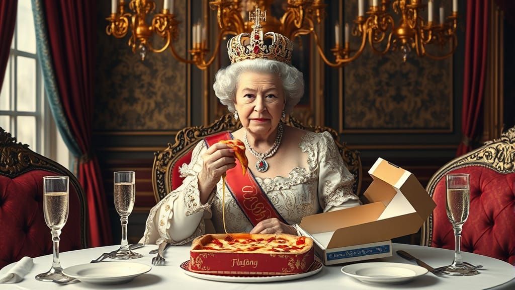 Queen of England Enjoys Pizza in Palace
