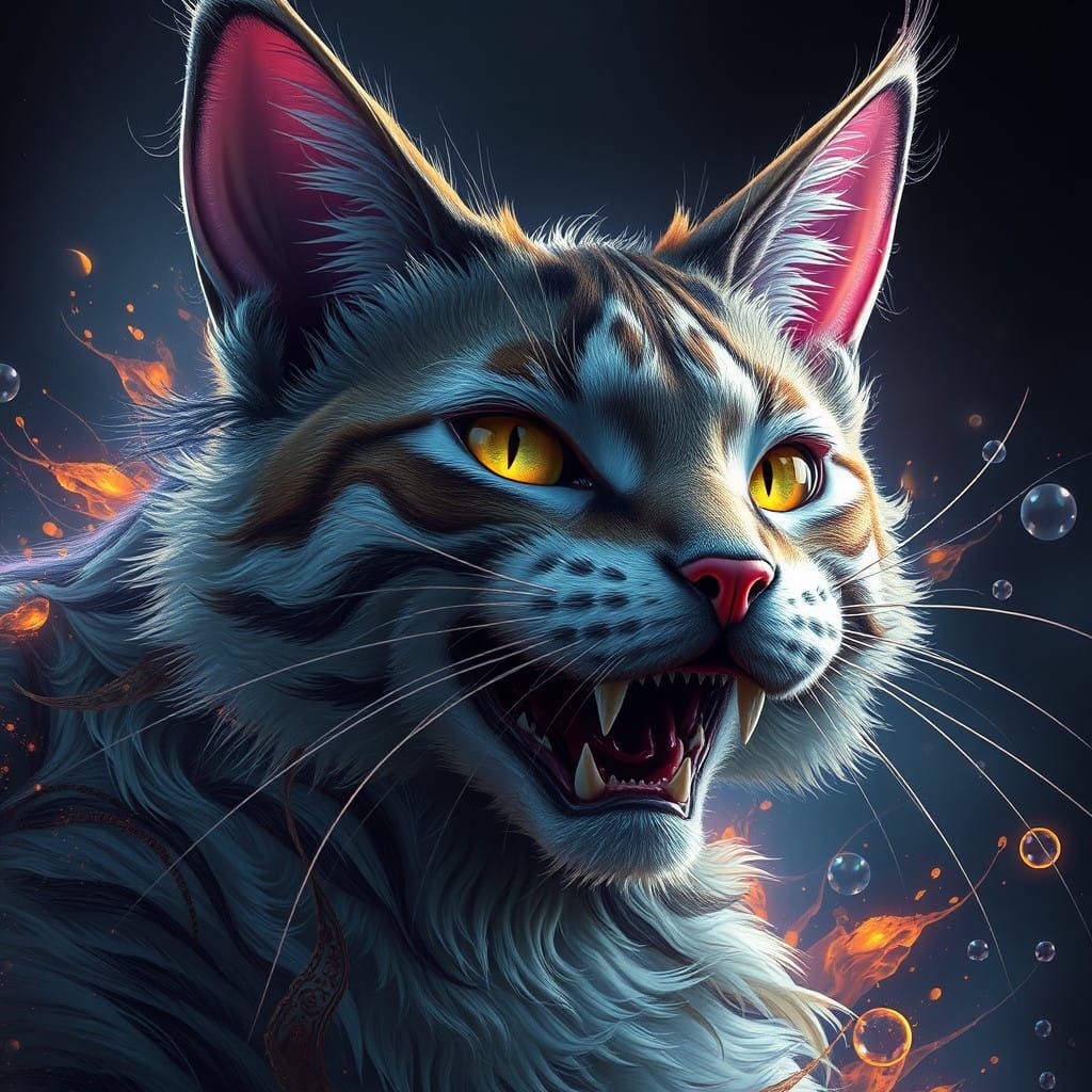 Surreal Feline Lament in Vibrant Fantasy