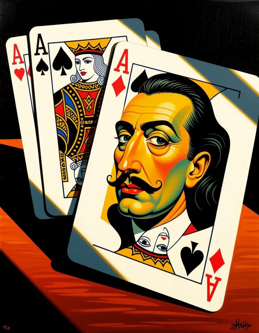 Surrealist "Faces of the Deck" Painting in Dali Magritte Sty...