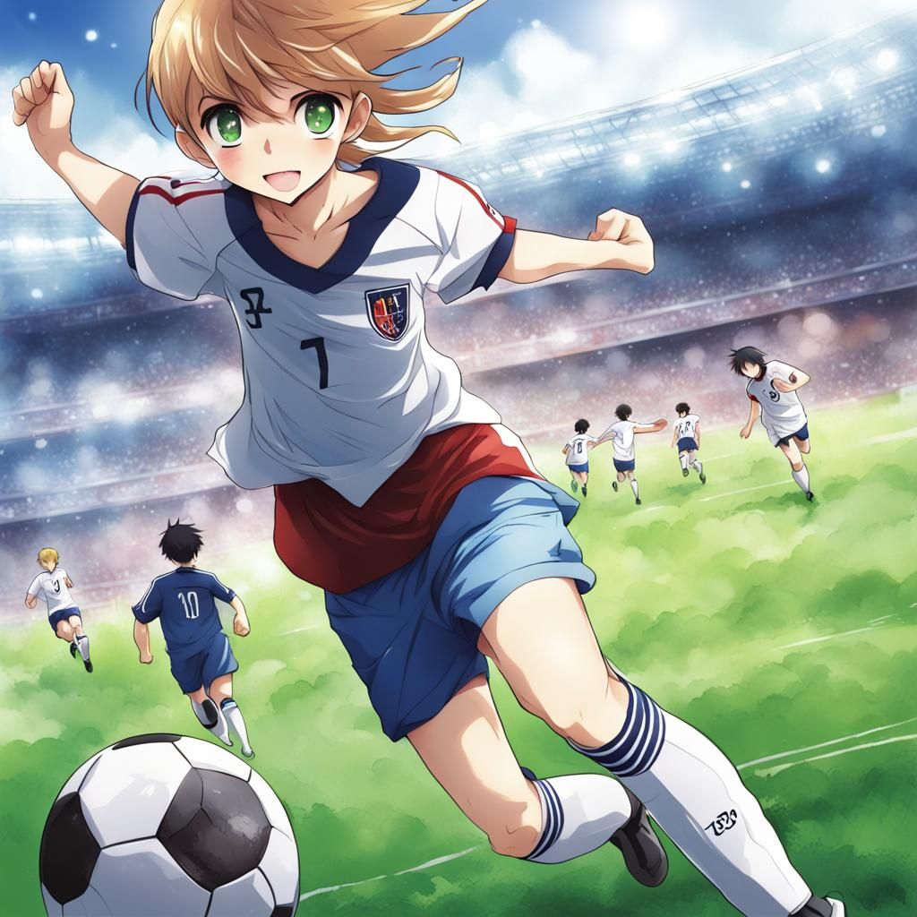 Anime Style Soccer Scene: Japanese Manga Art