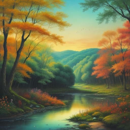 Peaceful Fairy Tale Landscape Illustration