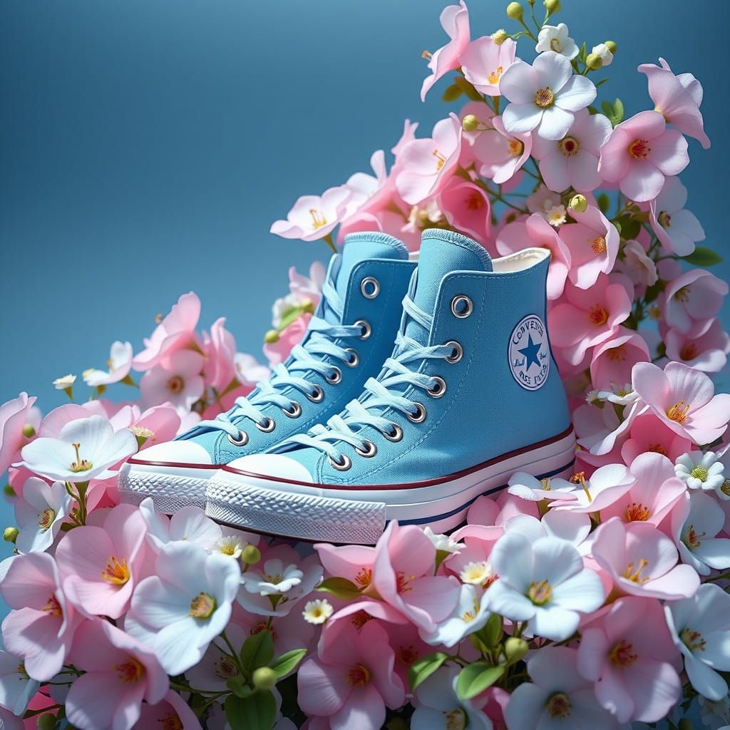 Dreamy Fantasy Converse Shoes Amidst Whimsical Blooms