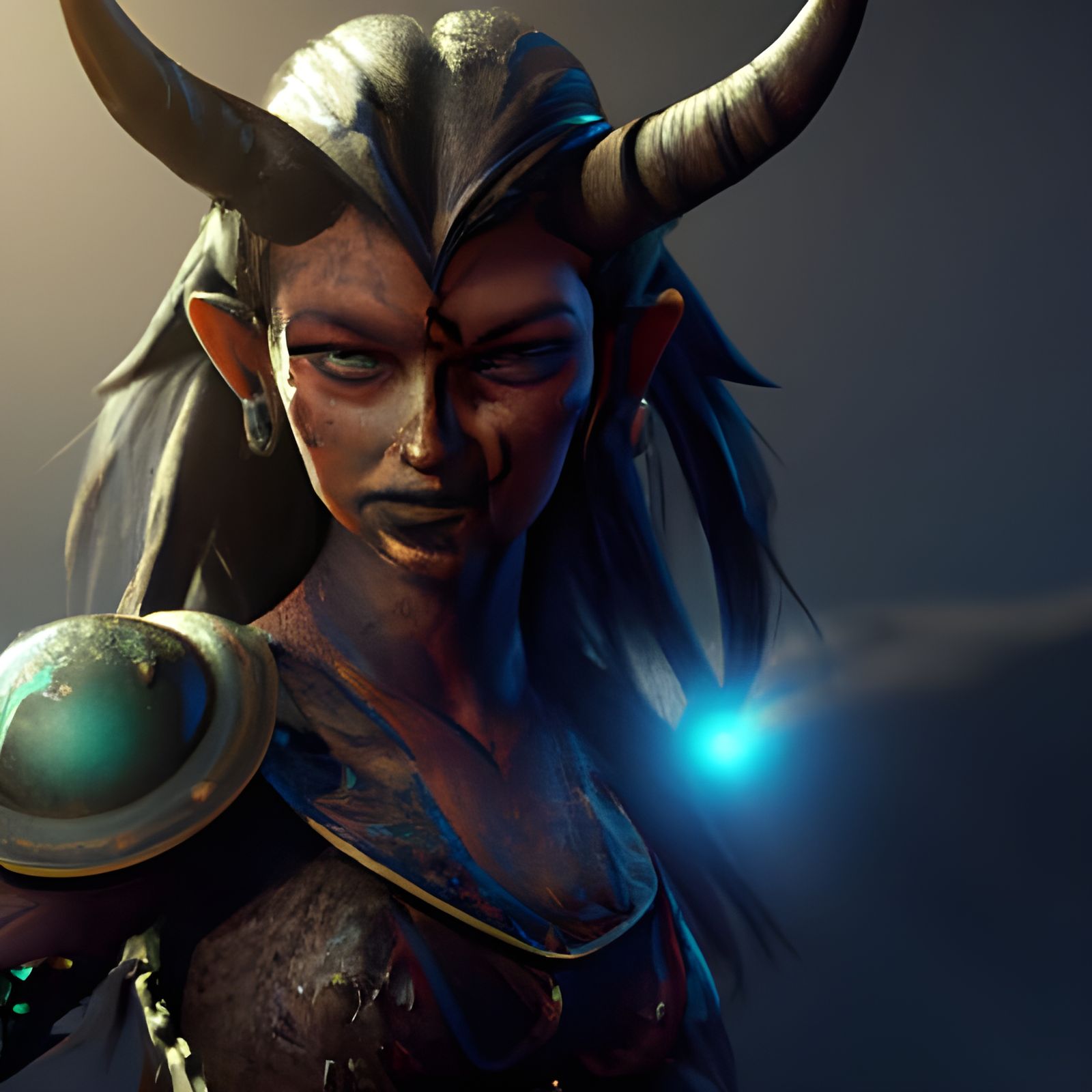 Demon Huntress Portrait in Dark Fantasy Style