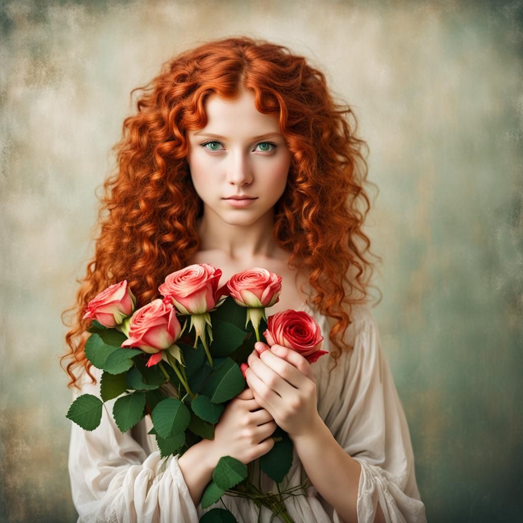 Ancient Greek Girl with Roses Portrait