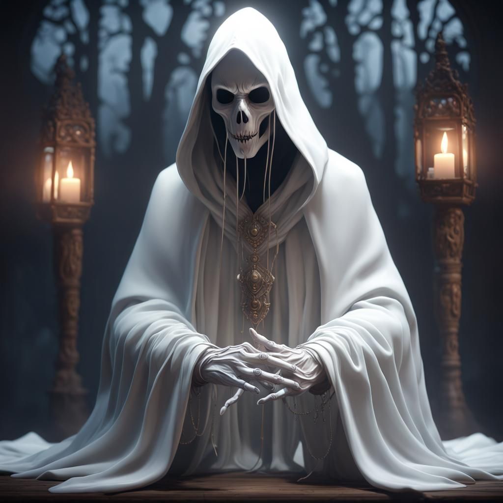 Ethereal White Shadow Ghost in Hood and Cloak