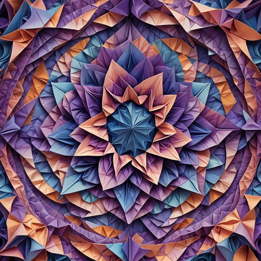 Surreal Origami Paper Folds in Oil Painting Style