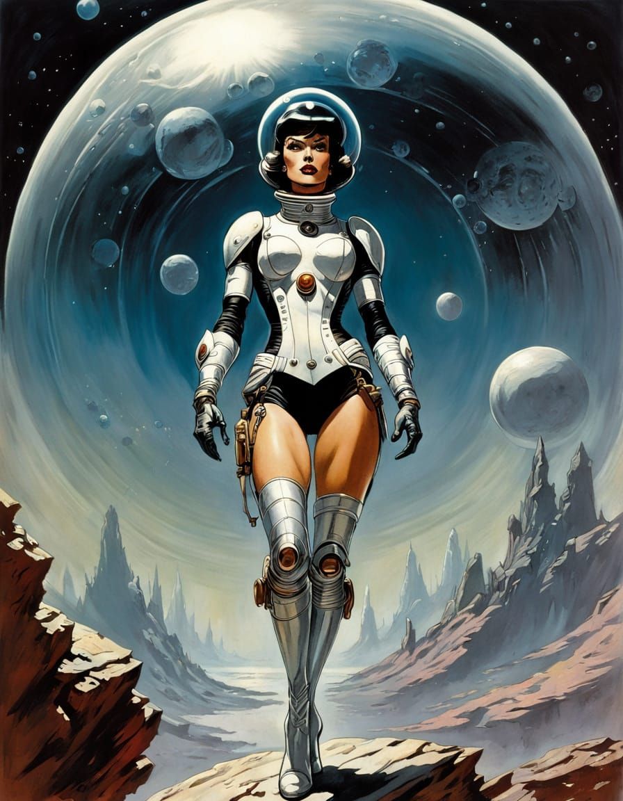 Retro Sci-Fi Goddess in Starship Interior