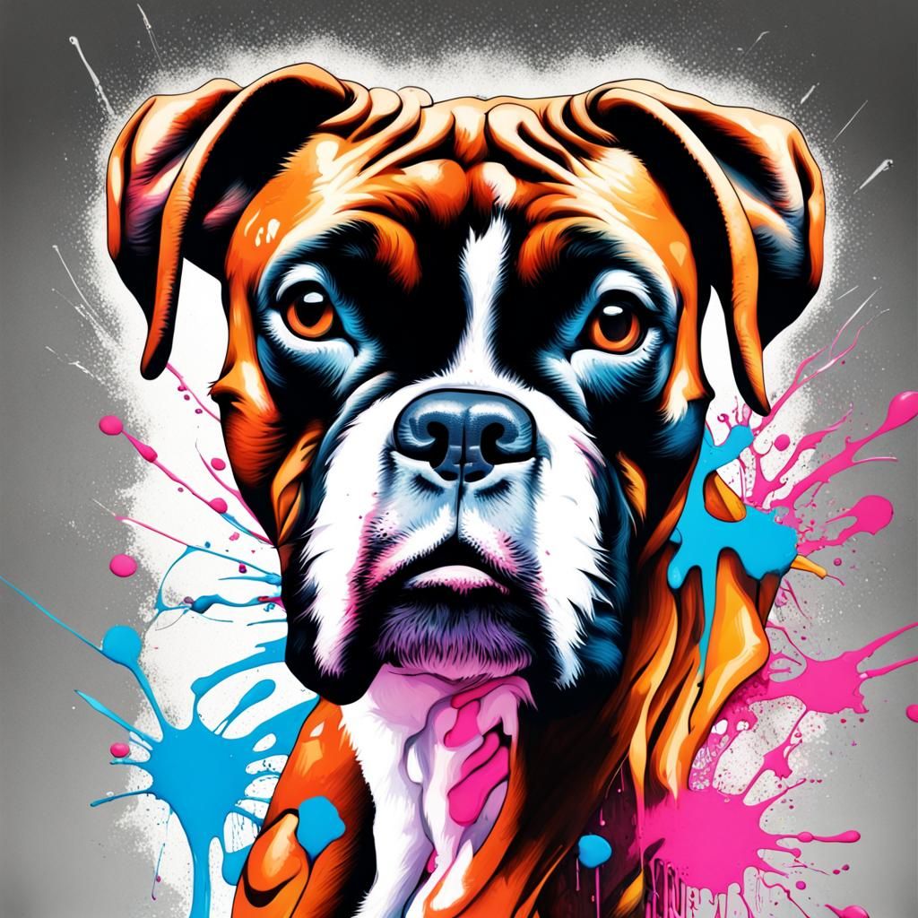 Boxer Dog Graffiti Art in Street Style