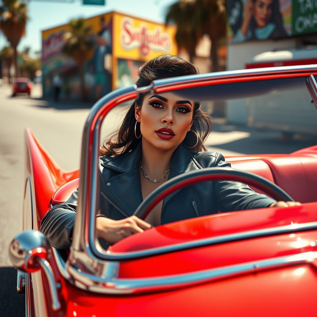 Latina in Lowrider: Hyperrealistic Cinematic Art