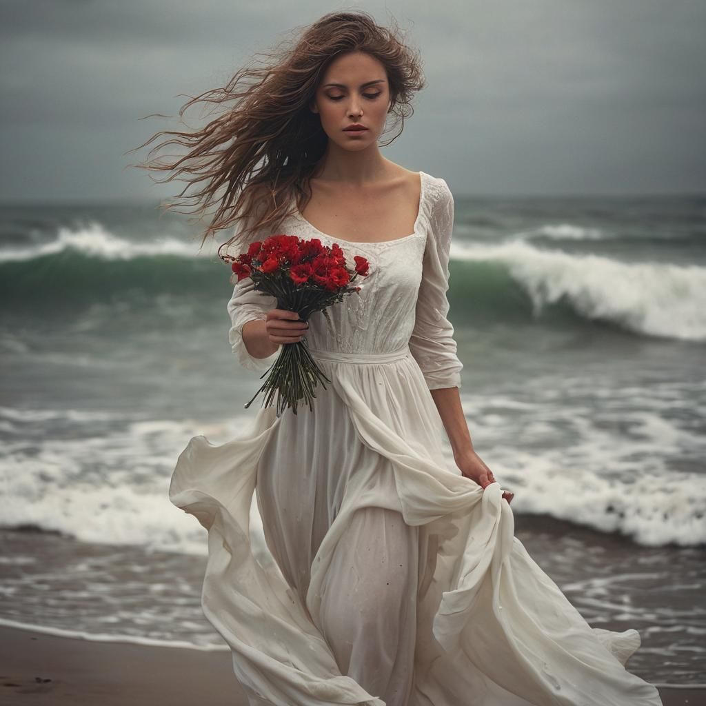 Woman on Stormy Beach, Conceptual Photography