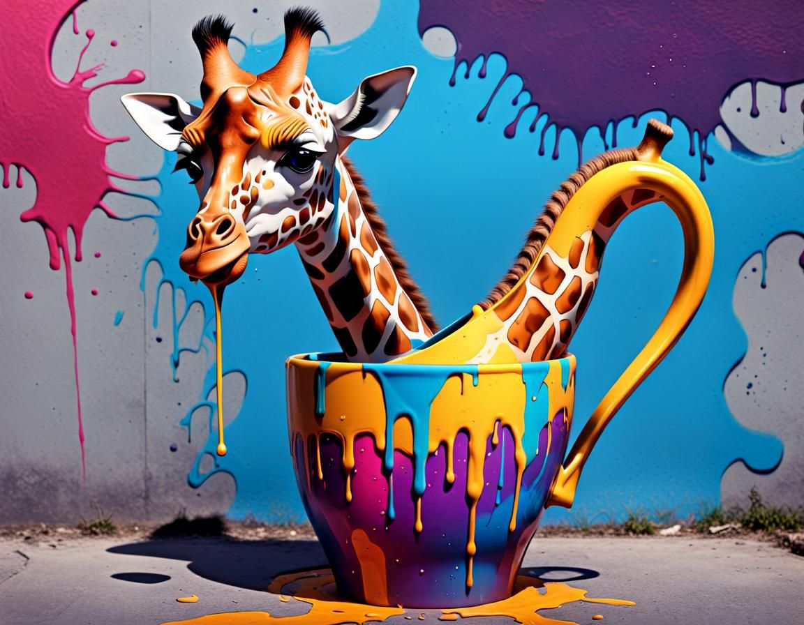 Giraffe Handle Magic Cup in Graffiti Art Style