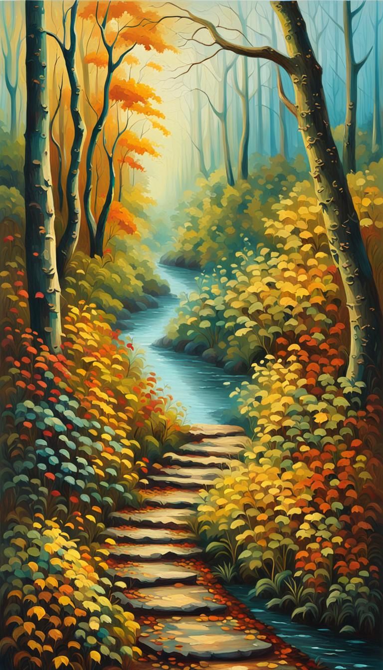 Amazonian Forest Path at Sunset: Oil Painting