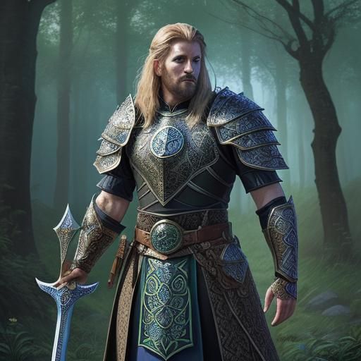 King Arthur in Mystical Forest: Fantasy Concept Art