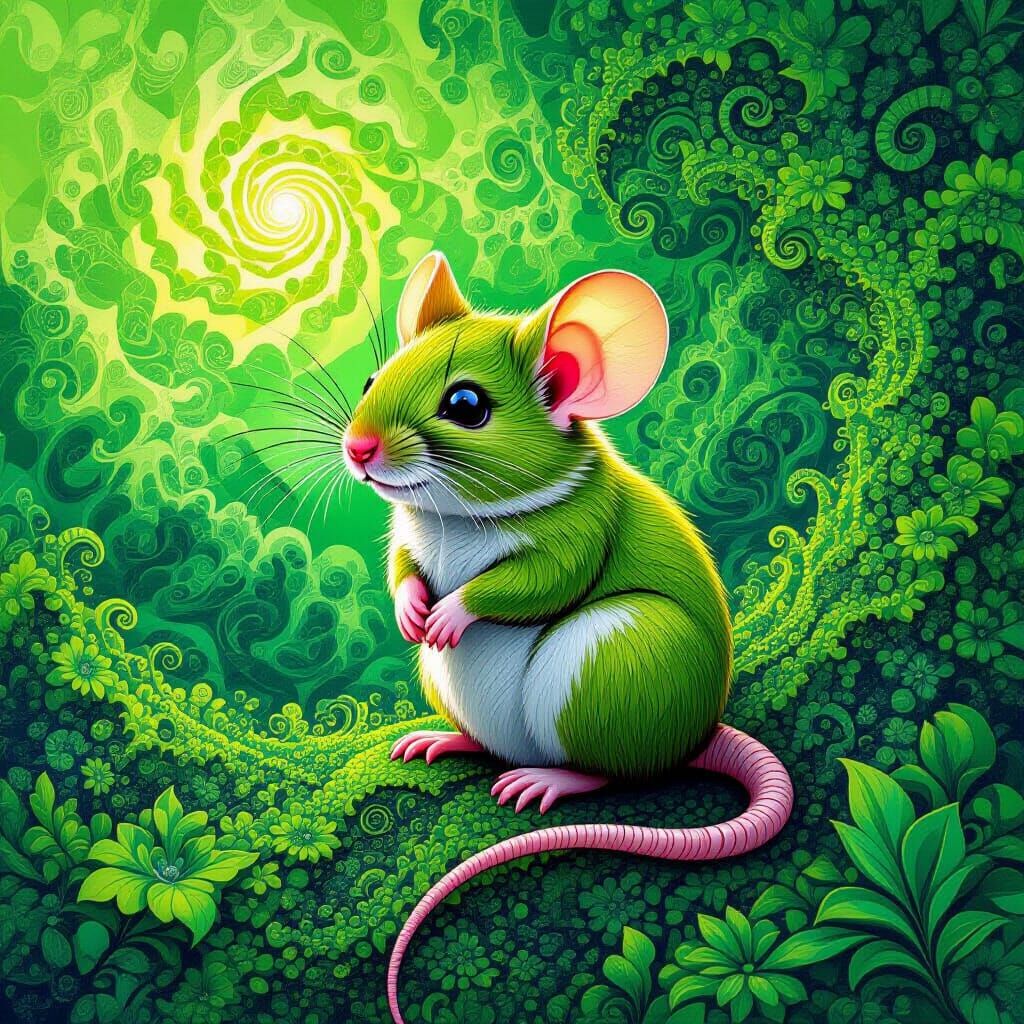 Green Mouse in Fractal Landscape