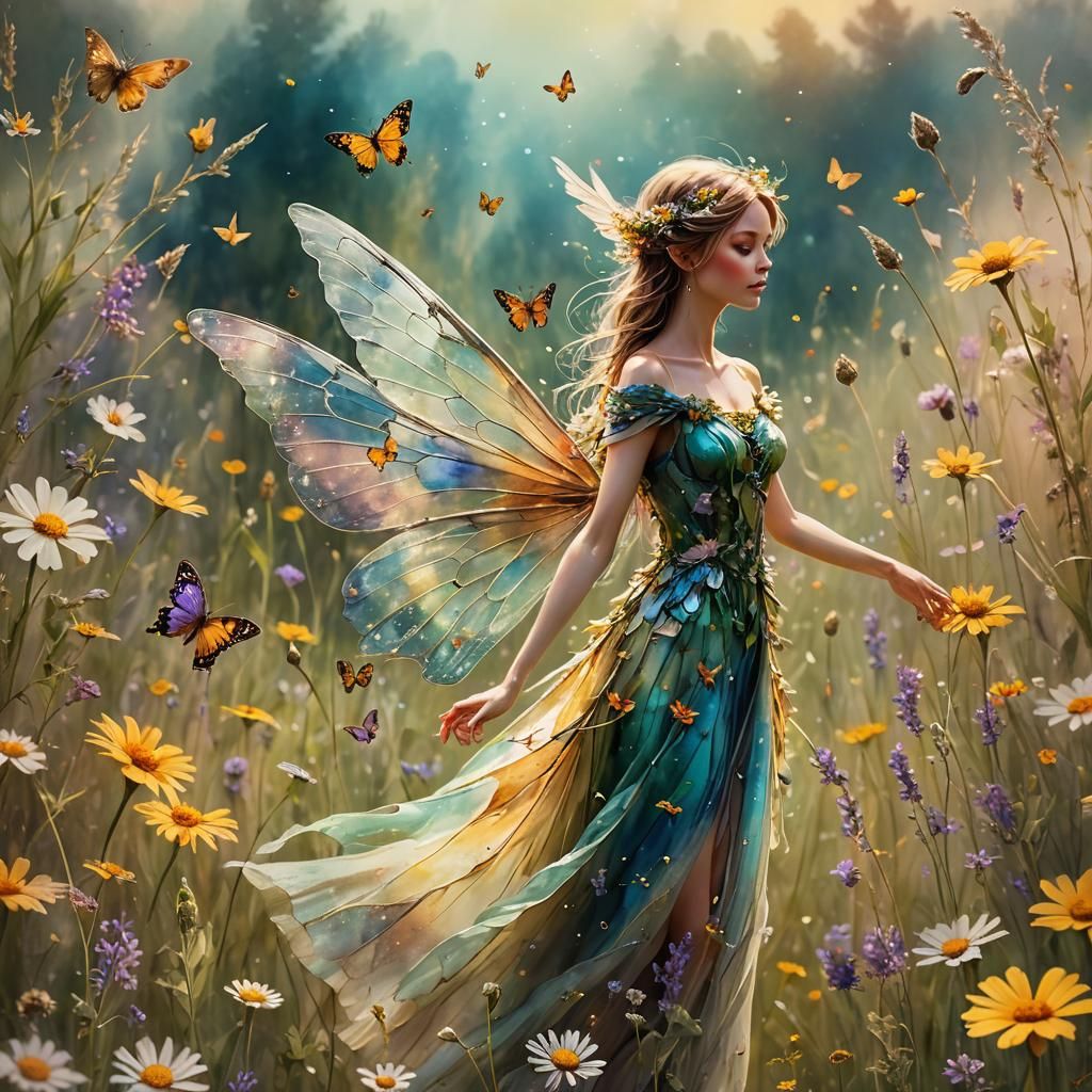 Ethereal Fairy in Whimsical Wildflower Field