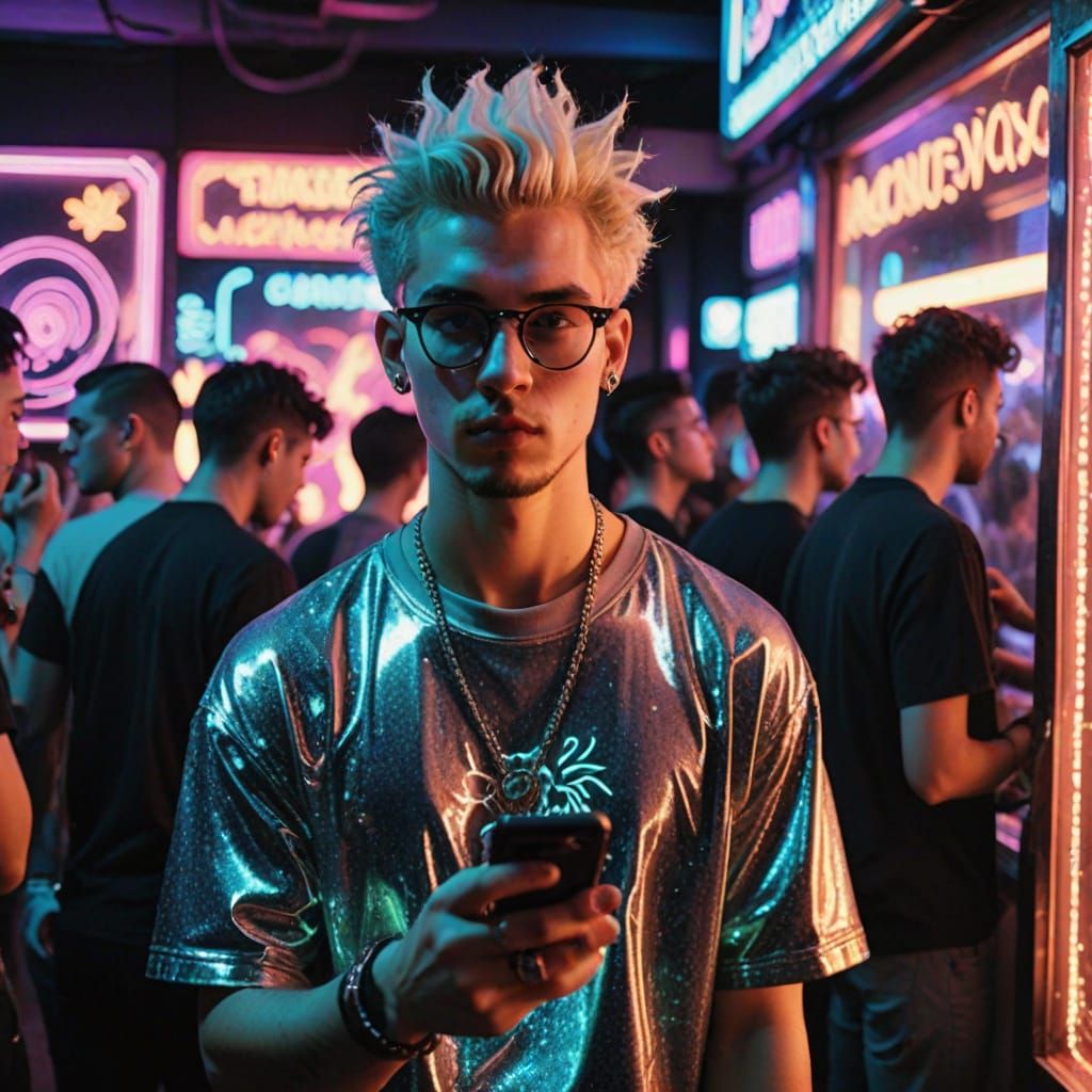 Handsome Young Guy at the Discotheque in Grunge Aesthetic