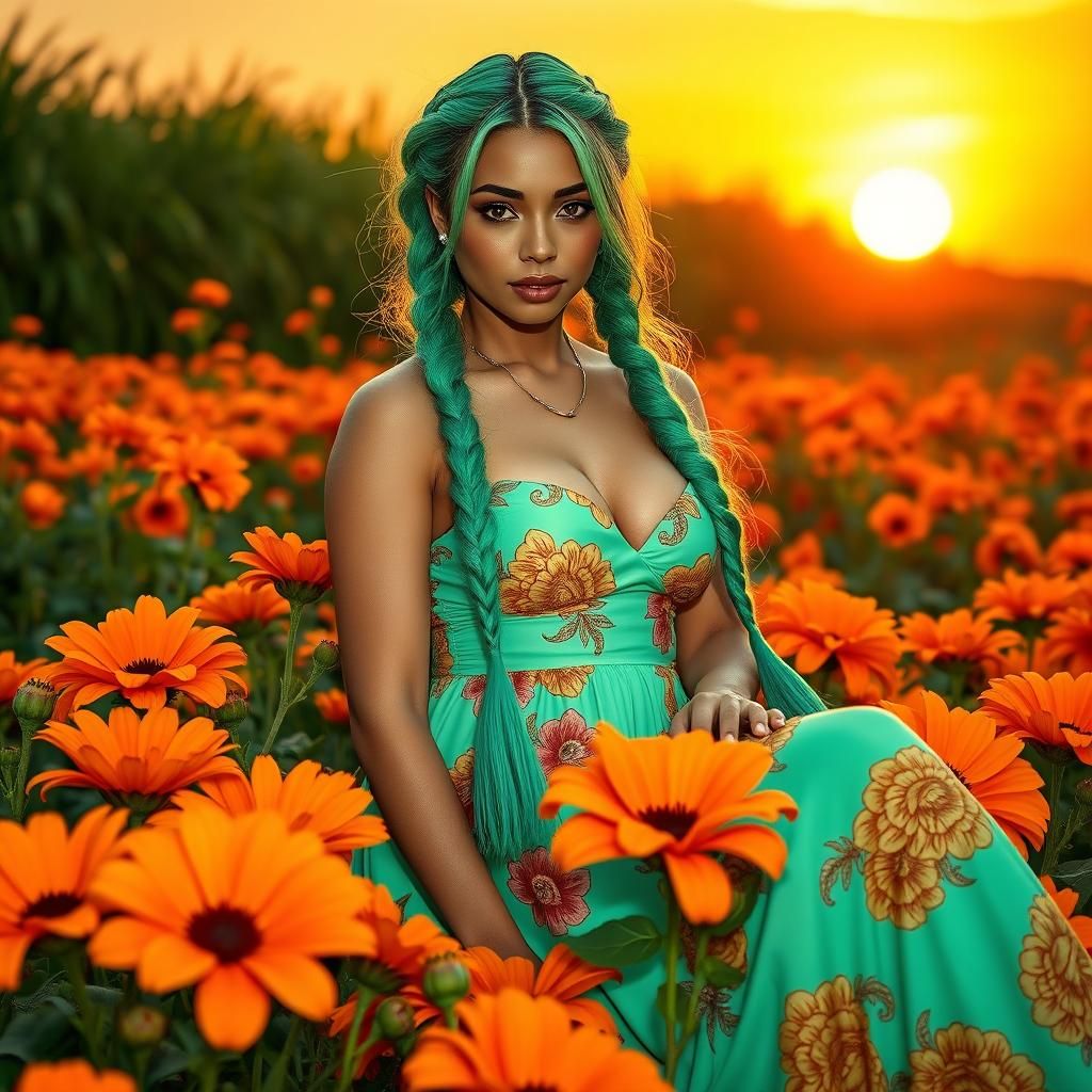 Curvaceous Model in Floral Dress, Graffiti Art Style