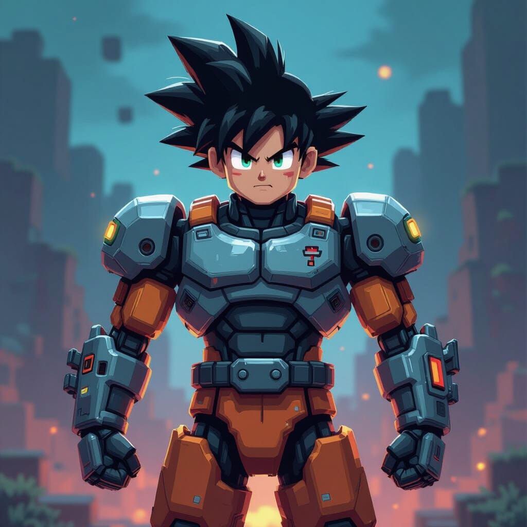 Goku in Minecraft Robotic Suit Matte Painting