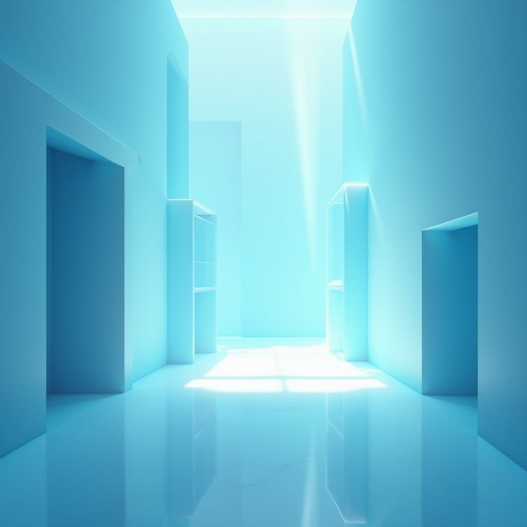 Minimalist Architecture Corridor with Floating Cubes