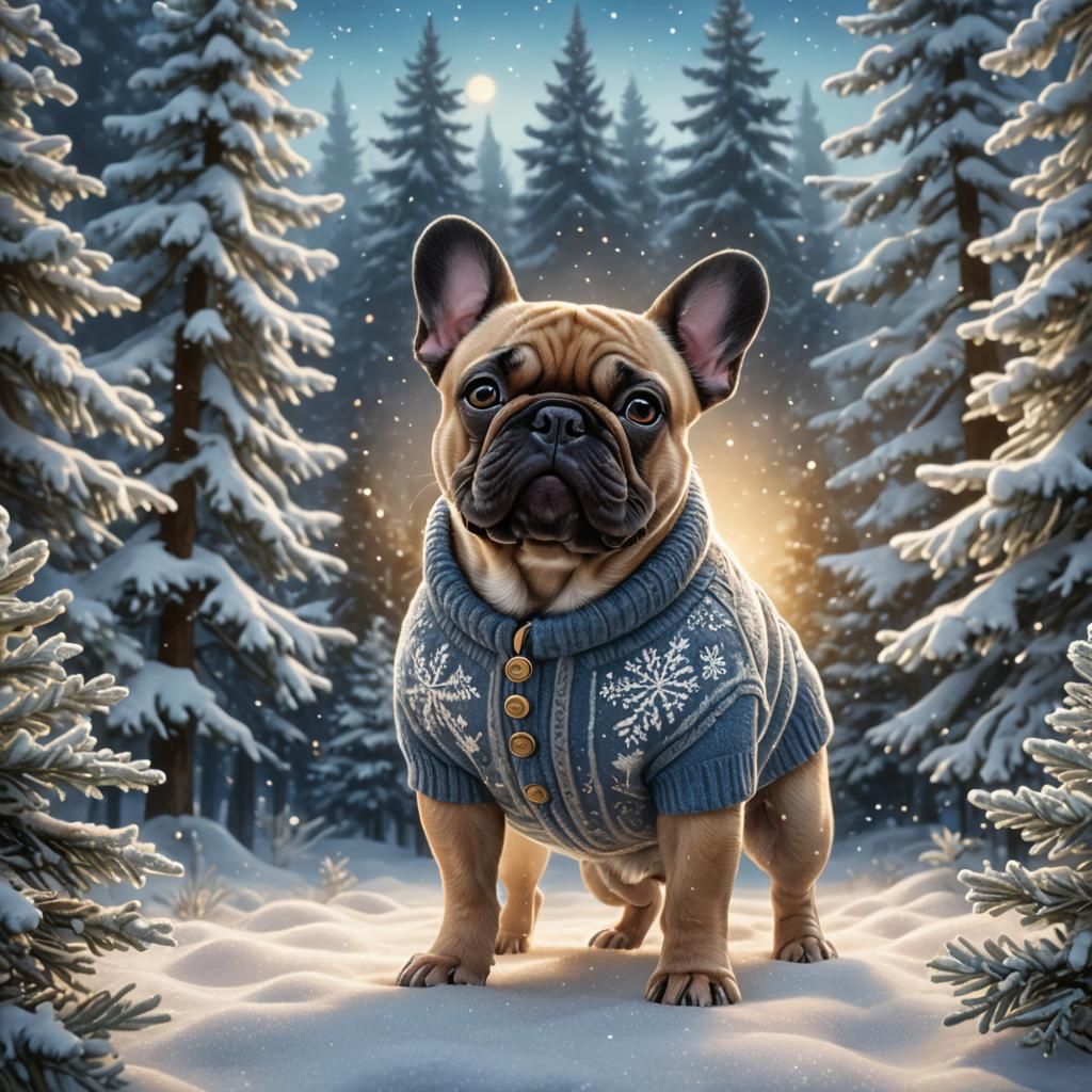 French Bulldog in Winter Wonderland, 3D Render