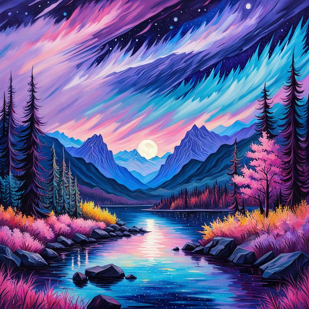 Vampire in Watercolor Forest Under Starry Night