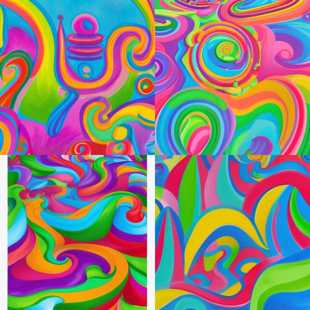 Vibrant Candyland Wonderland with Gouache Swirls