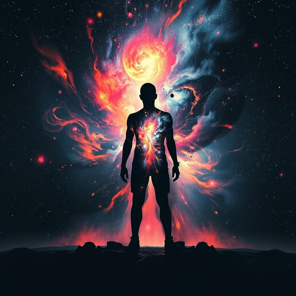 Cosmic Dissolution: Silhouette in Op Art Explosion