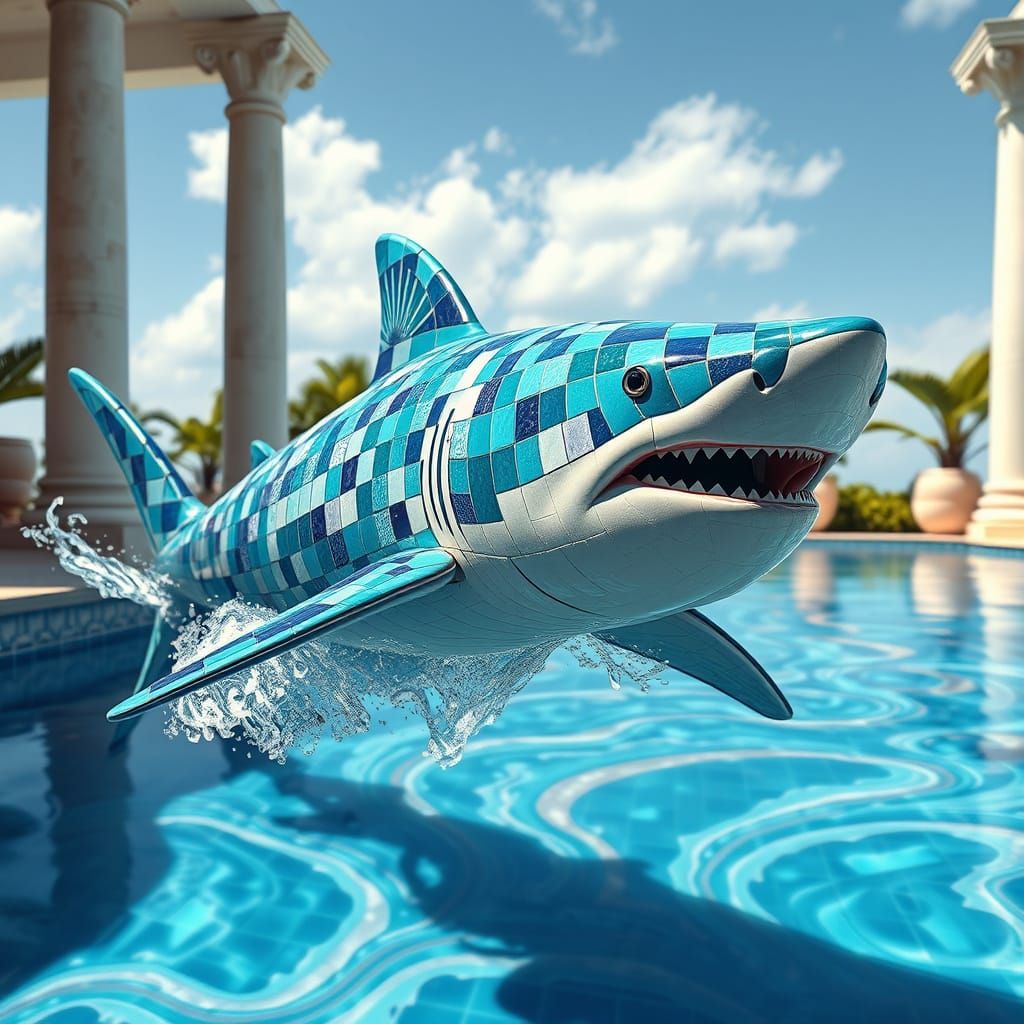 Ceramic Shark Glides Through Luxurious Pool