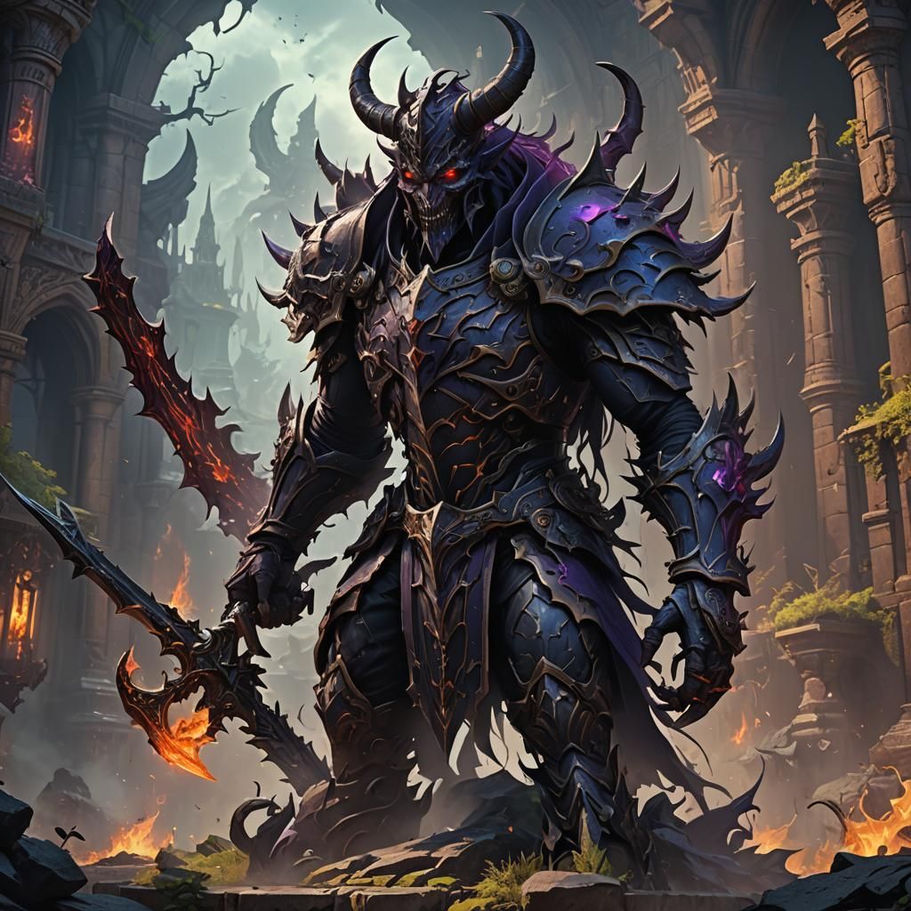 Shadow Demon Paladin in Detailed Matte Painting