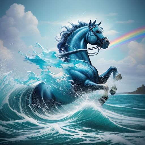 Rainbow Sea Horse Digital Fantasy Art