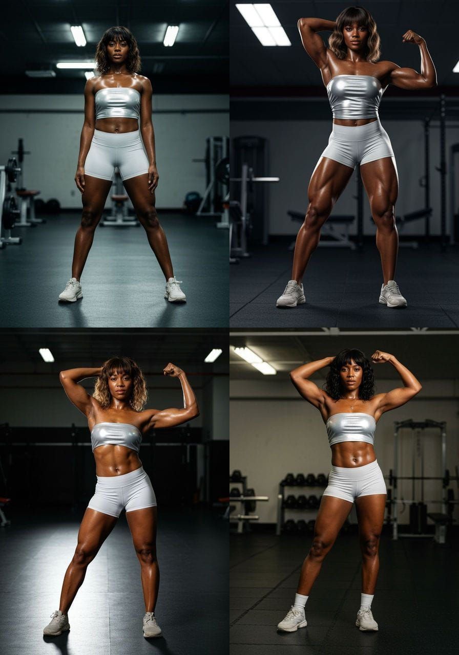 Athletic Woman Flexing in Gym, Realistic Style