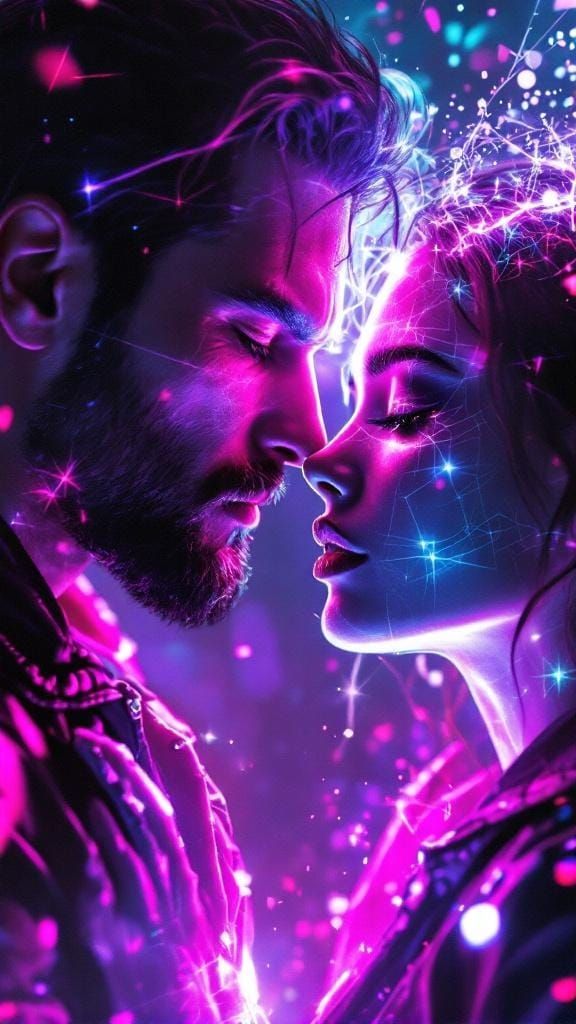 New Wave Album Cover: Neon Love and Inner Turmoil