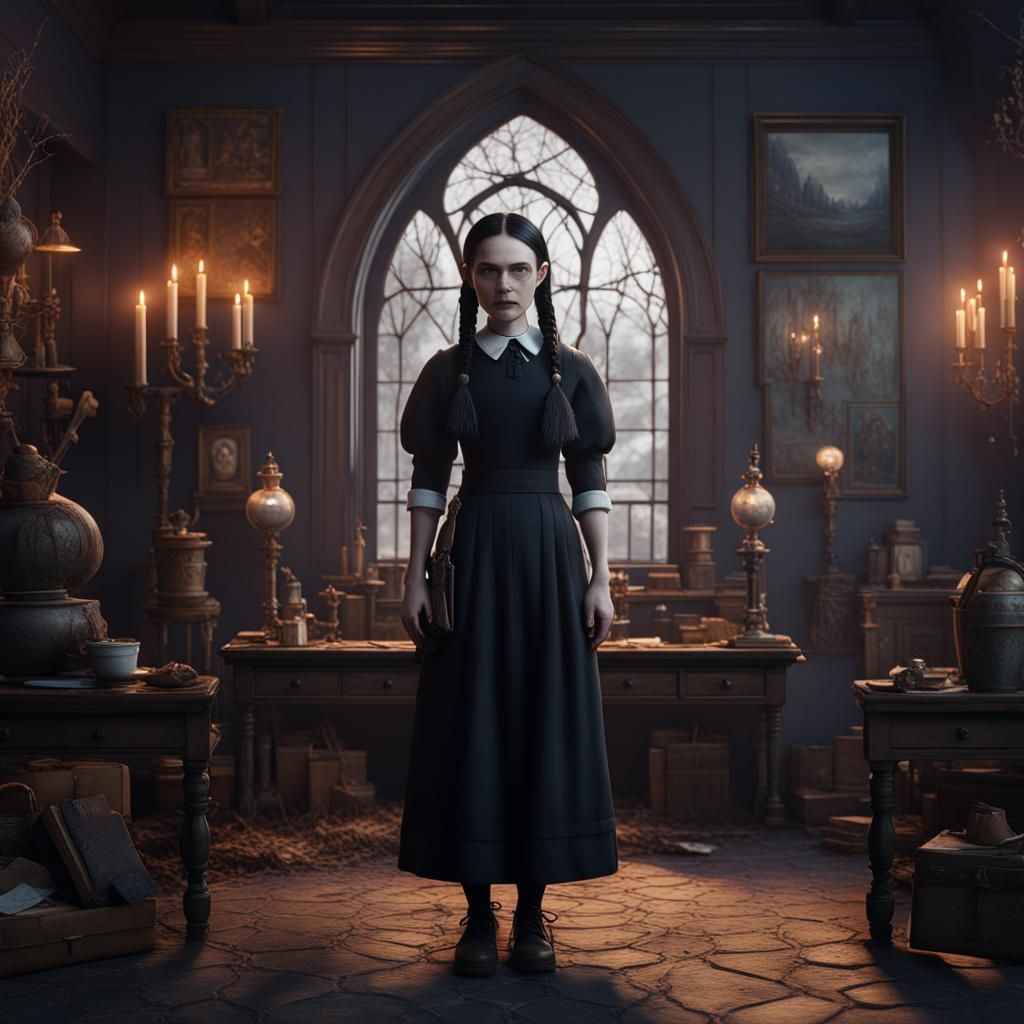 Wednesday Addams Matte Painting in Deep Color