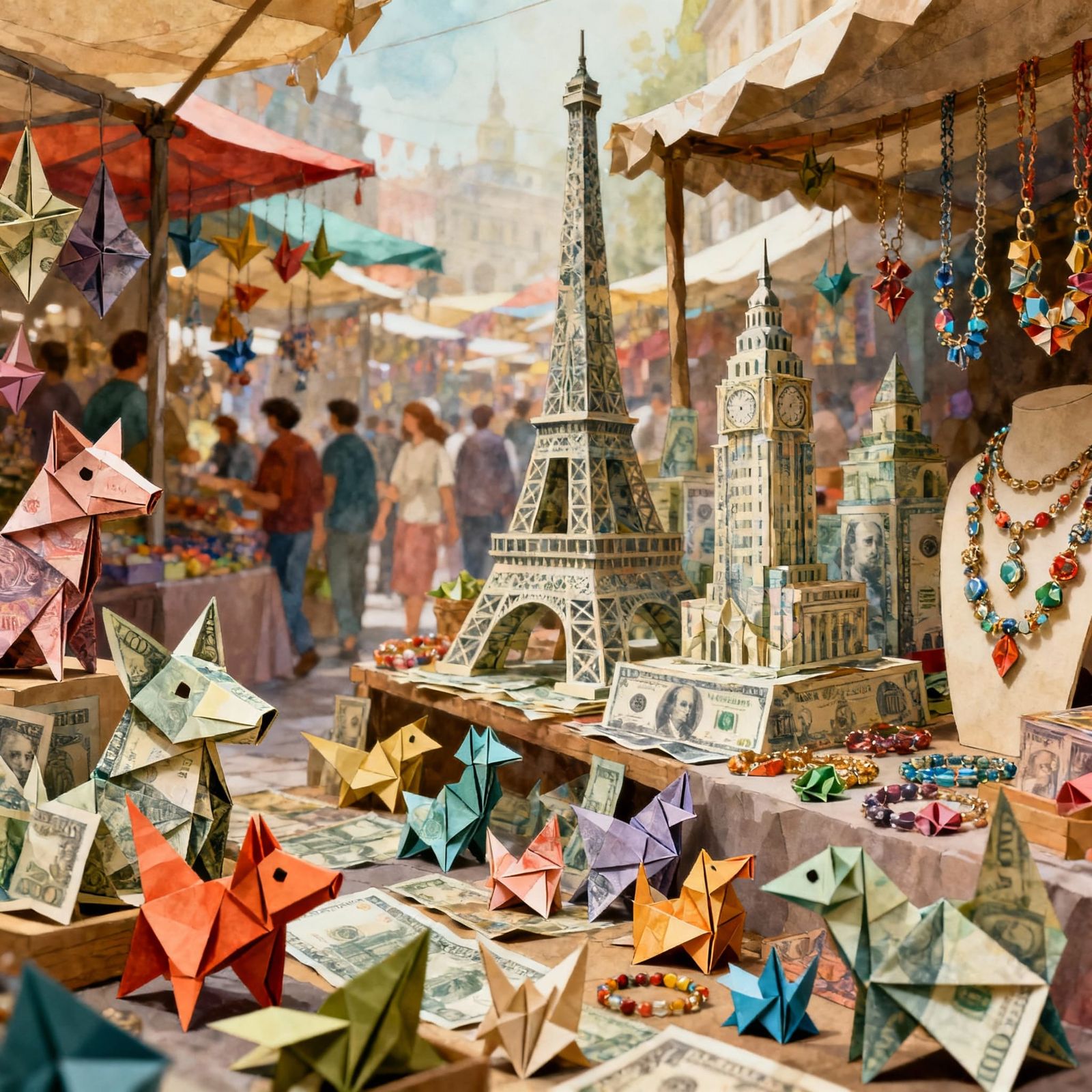 Origami Money Marketplace in Whimsical Style