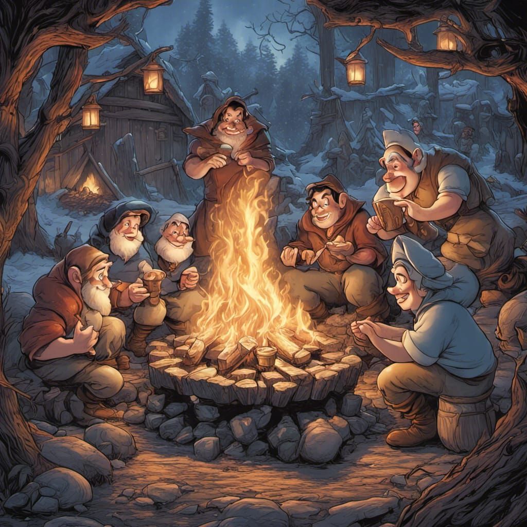 Meeting by the fire in the village of sept Neigeland