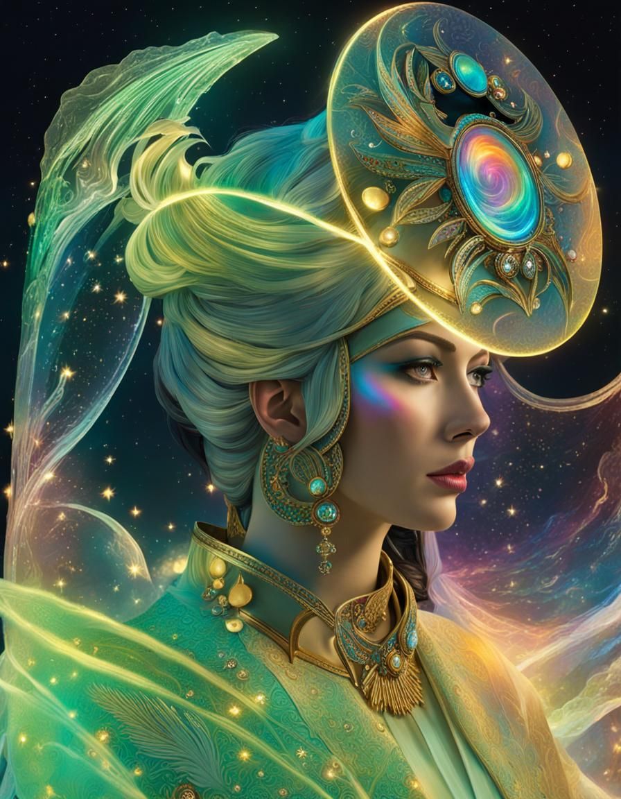 Cosmic Chimera Girl in Psychedelic Style