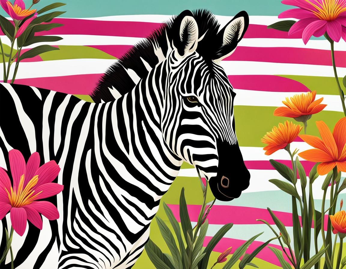 Zebra Portrait in Natural Habitat: Digital Art