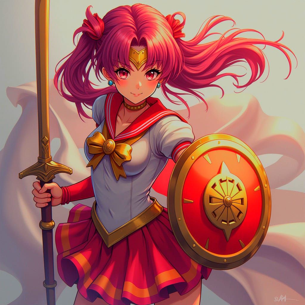 Anime Girl Warrior in Sailor Moon Style