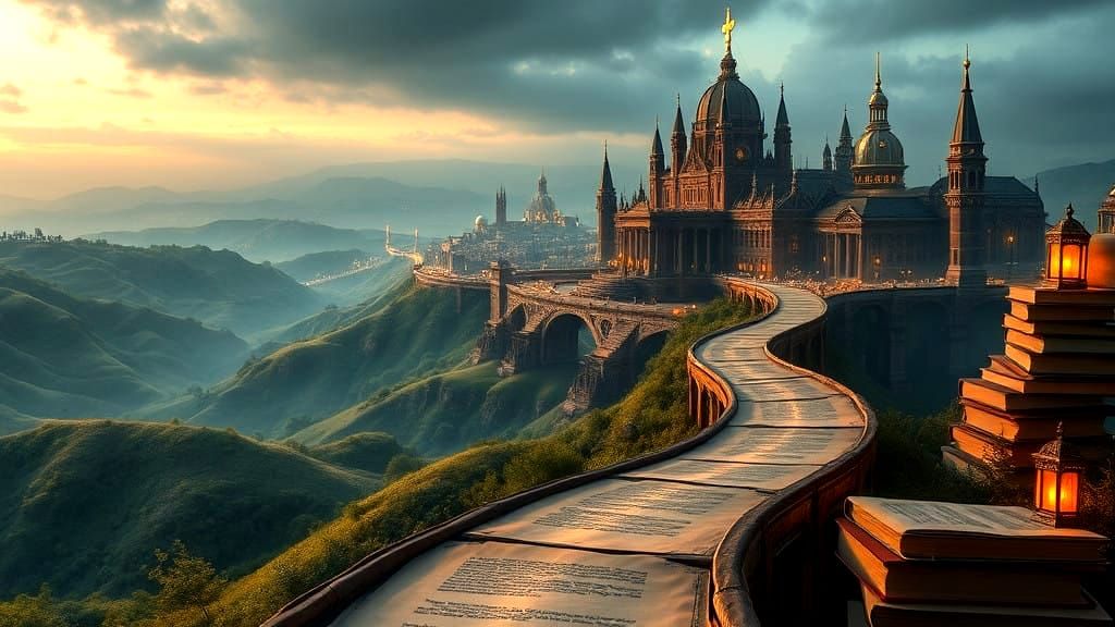 Magical Road to a Book City in Early Morning Light