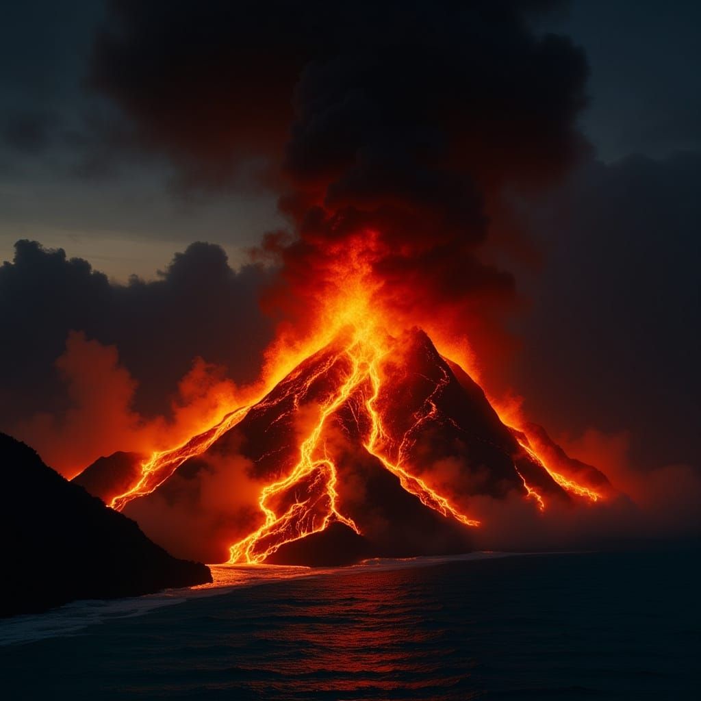 Dramatic Volcanic Eruption: Lava Meets the Ocean