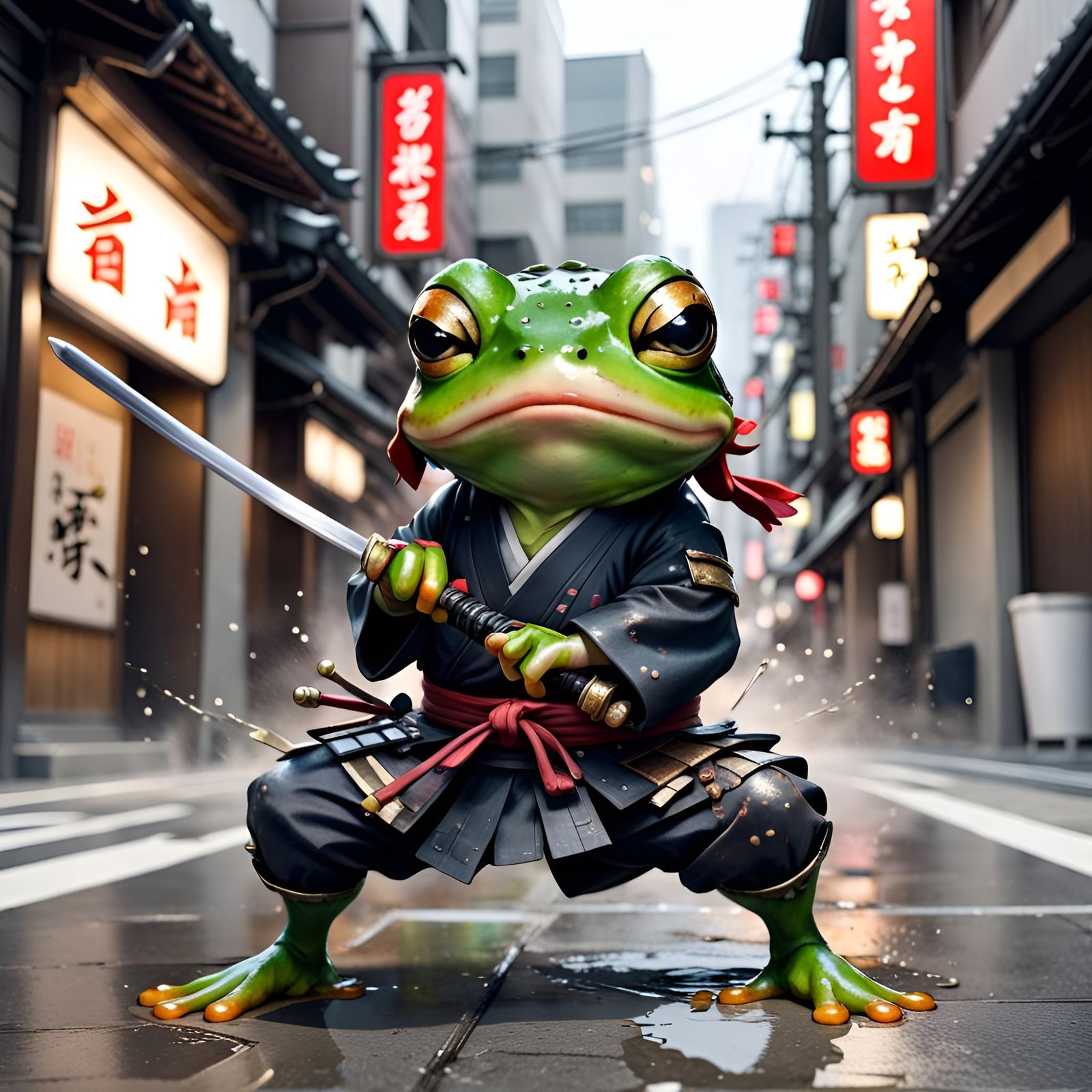 Chibi Samurai Frog Ready for Battle