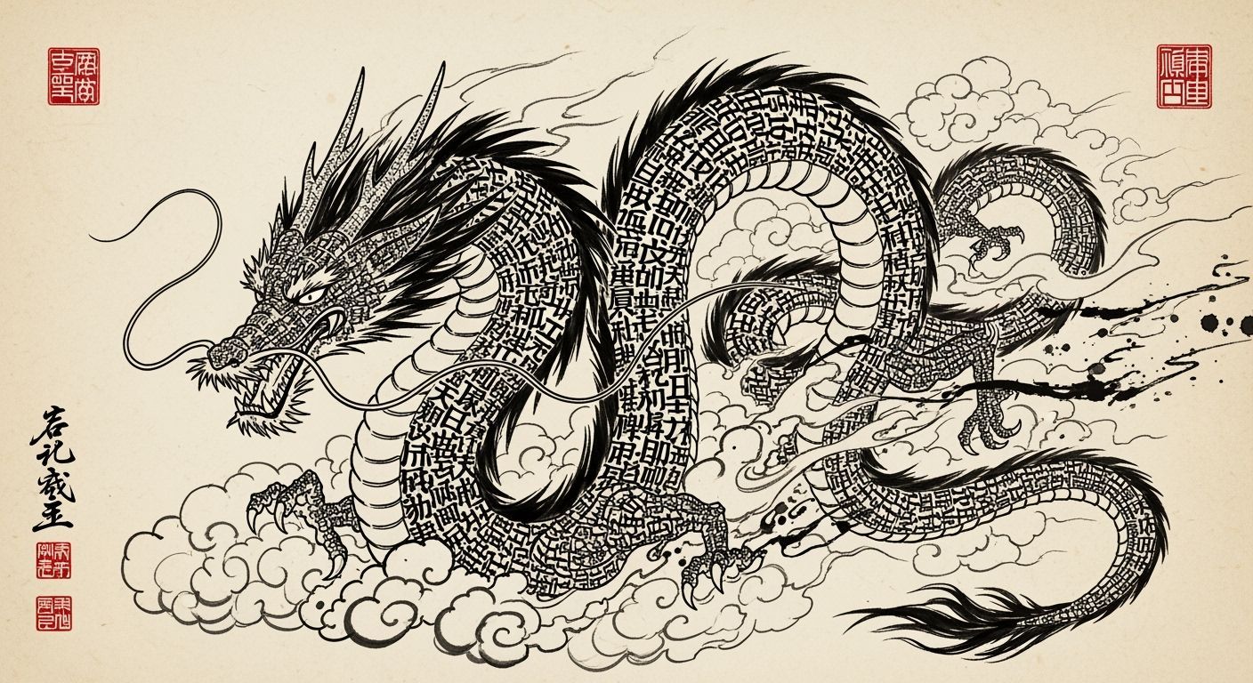 Majestic Japanese Dragon in Sumi-e Ink Art Style