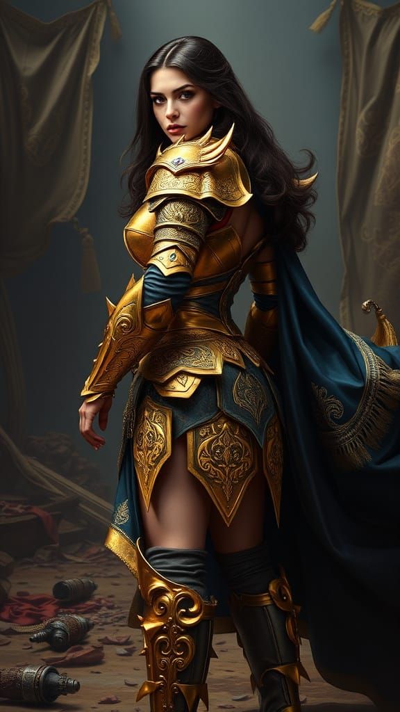 Regal Warrior Queen in Golden Battle Armor